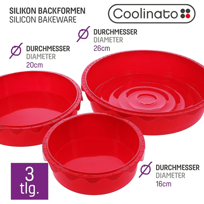 Набор силиконовых форм для выпечки 16 см, 20 см, 26 см, 3 предмета Coolinato