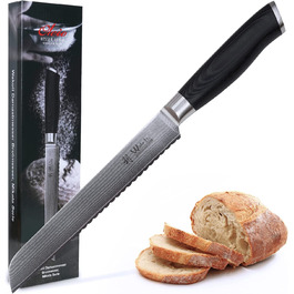 Дамасский хлебнй нож Ваколи Миката чрезвчайно острое лезвие диаметром 20 см из 67 слоев I дамасский кухоннй нож и профессиональнй поварской нож из натуральной дамасской стали с ручкой Micarta