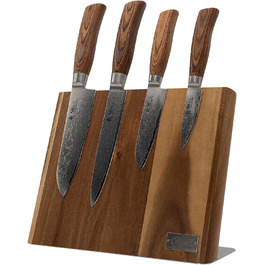 Набор из 4 дамасских ножей с доской для ножей из дерева акации Wakoli Edib Pro 