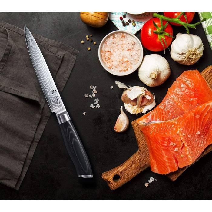 Профессиональный поварской нож для мяса из настоящей японской дамасской стали 18 см Wakoli Mikata