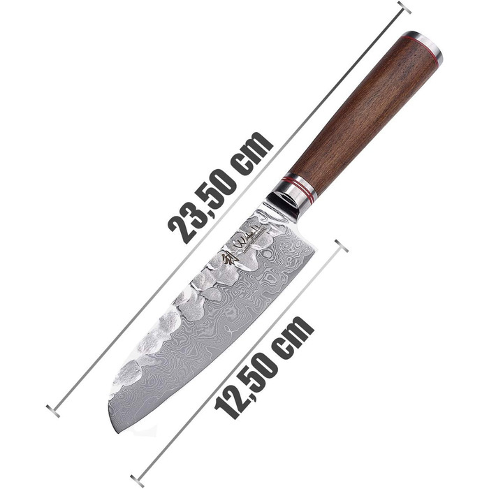 Профессиональный поварской нож сантоку из настоящей дамасской стали с рукояткой из орехового дерева 12 см Wakoli