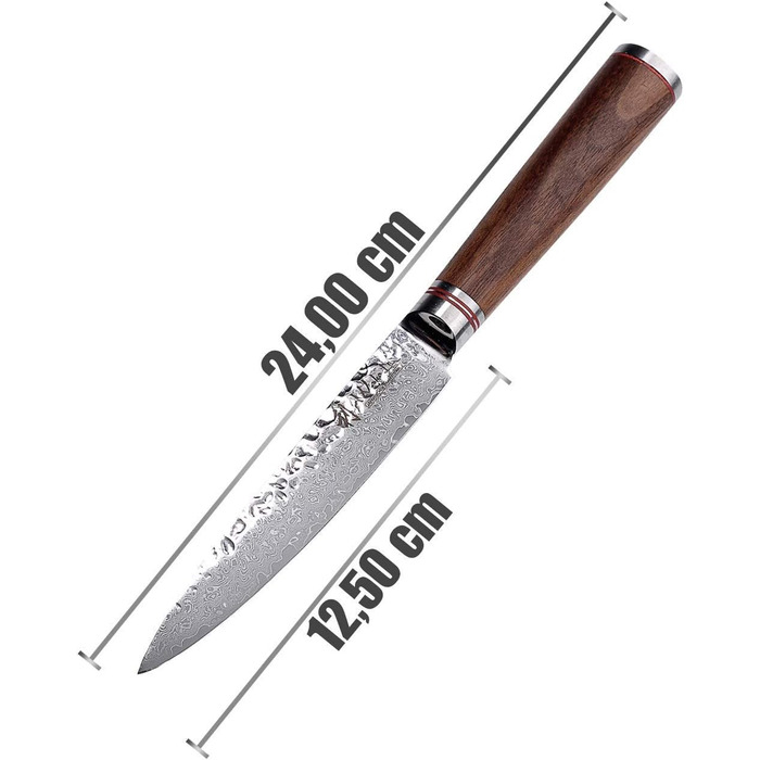 Универсальный нож из натуральной дамасской стали с рукояткой из молота и ореха 12,50 см Wakoli