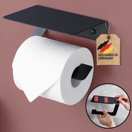 Держатель для туалетной бумаги с полочкой 16 см, черный DEKAZIA