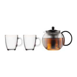 Заварочный чайник с прессом и стаканы, набор 3 предмета, Assam Bodum