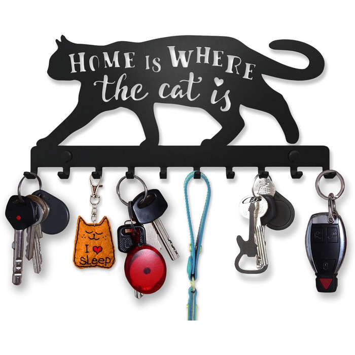 Декоративная ключница с 10 крючками, черная кошка SirHoldeer