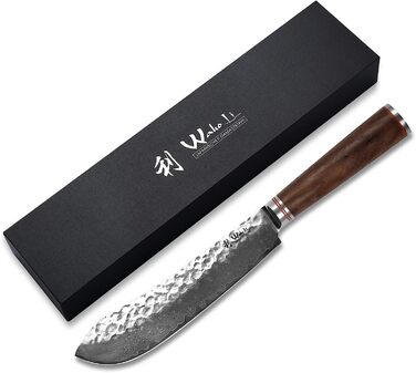 Профессиональный поварской нож из настоящей дамасской стали с рукояткой из орехового дерева 20 см Wakoli