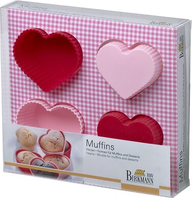 Набор форм для выпечки в виде сердечек, 4 предмета, 12 x 14 x 3,5 см, розовый/красный, RBV Birkmann
