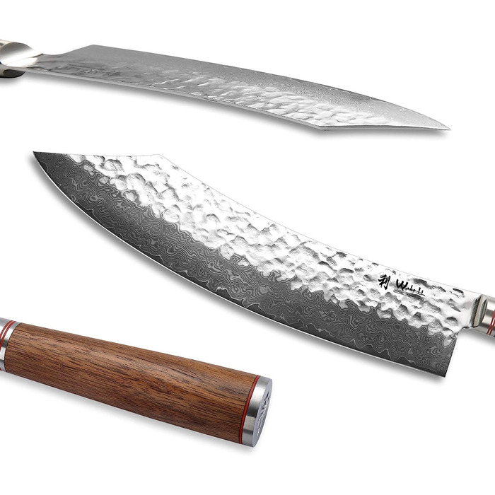 Кухонный и профессиональный поварской нож из настоящей дамасской стали с рукояткой из орехового дерева 25 см Wakoli