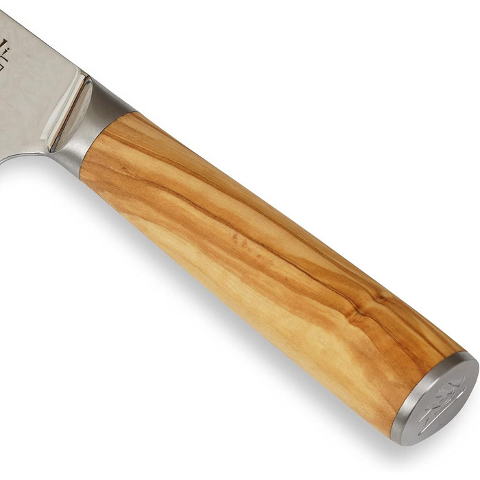 Профессиональный поварской нож из настоящей дамасской стали с рукояткой из оливкового дерева 20 см Wakoli