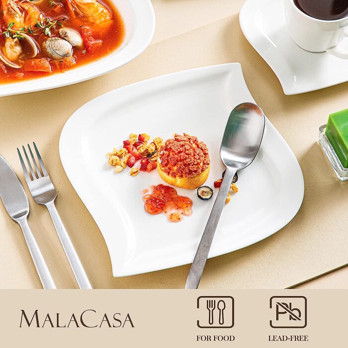 Комбинированный набор кремово-белой фарфоровой посуды из 60 предметов MALACASA