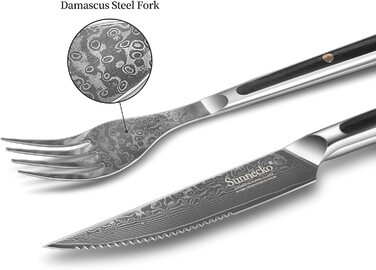 Набор столовых приборов для стейка Sunnecko, 3 ножа для стейка, 3 вилки для стейка, дамасская сталь, в подарочной коробке