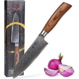 Нож сантоку из натуральной дамасской стали с ручкой из дерева пакка 16 см Wakoli EDIB Pro 