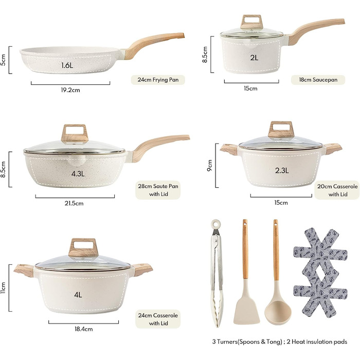 Набор кухонной посуды 14 предметов, белый CAROTE