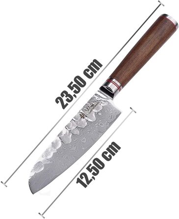 Профессиональный поварской нож сантоку из настоящей дамасской стали с рукояткой из орехового дерева 12 см Wakoli