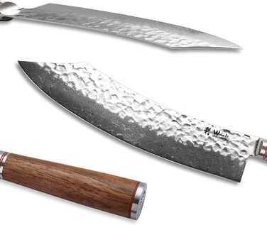 Кухонный и профессиональный поварской нож из настоящей дамасской стали с рукояткой из орехового дерева 25 см Wakoli