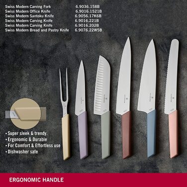 Набор Victorinox Swiss Modern, 5 ножей из нержавеющей стали + вилка для мяса, с подставкой, черный