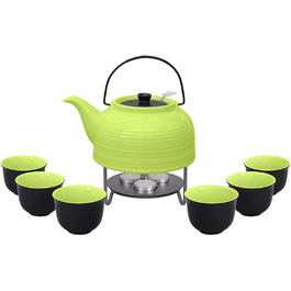 Керамический набор Tea4chill "Nelly", заварочный чайник с подогревом 1.5 л, 6 чашек по 120 мл, зеленый