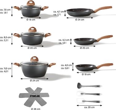 Набор кухонной посуды 14 предметов, серый Ceramic ‎21078 STONELINE