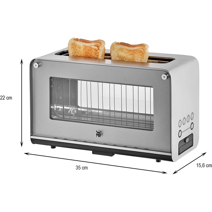 Стеклянный тостер WMF Lono / на 2 ломтика / с насадкой для булочек / 7 ступеней