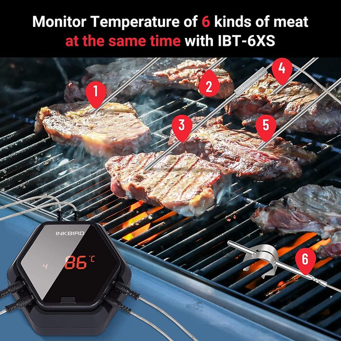 Беспроводной термометр для мяса Inkbird Barbeque IBT-6X с 6 датчиками температуры, 1000 мАч